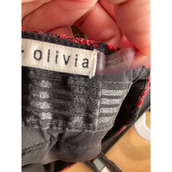 Alice + Olivia Fizer Box Pleat Mini Skirt Roses Metallic Red & Black ~ Sz 6 - Picture 7 of 10